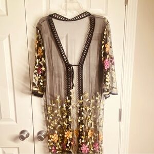 Kimono Embroidery See Trough Long Sleeves Black OS